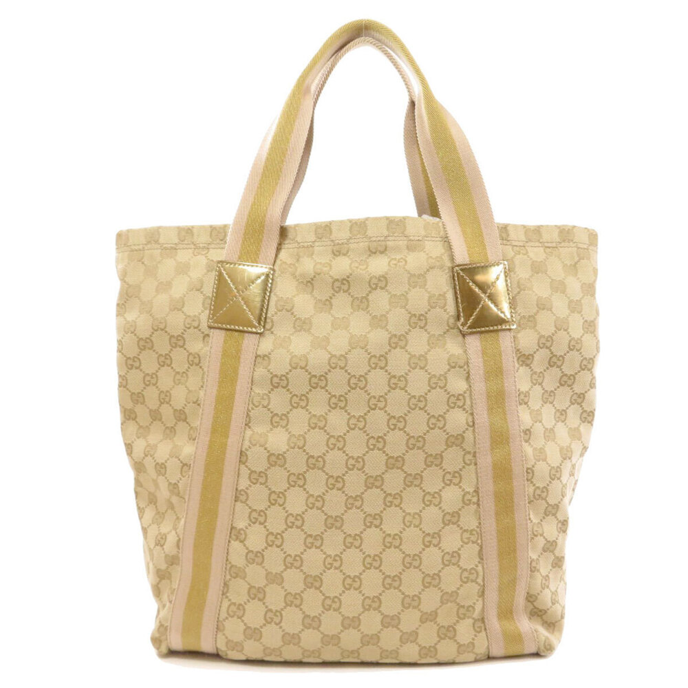 Gucci pink Canvas Tote Sherry Line beige striped Bag GG canvas